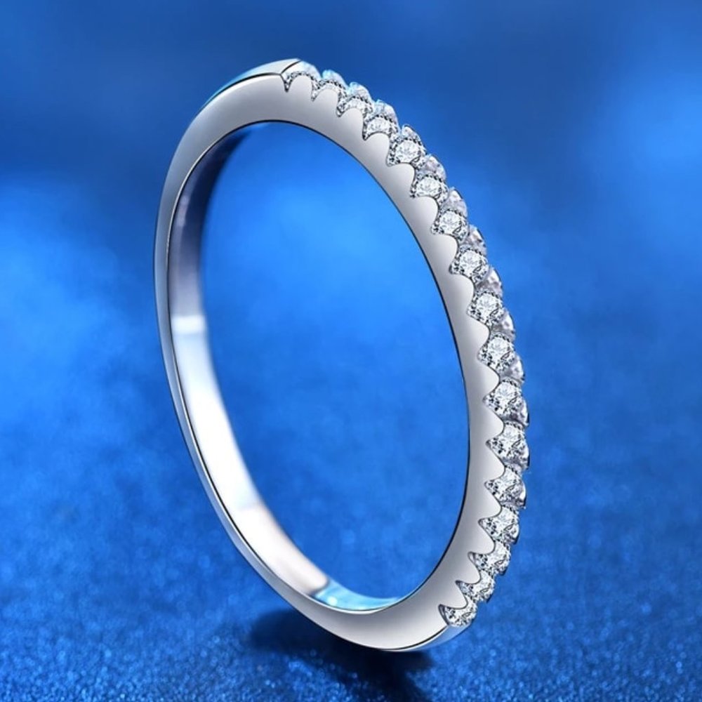 Ladies Wedding Band 2mm GRA Certified D/VVS1 Moissanite Sterling Silver